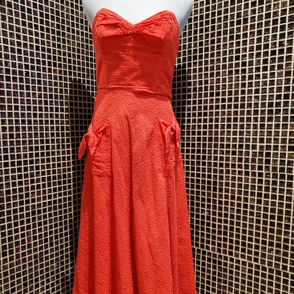 Vintage Red Strapless Midi Dress - Picture 1 of 3